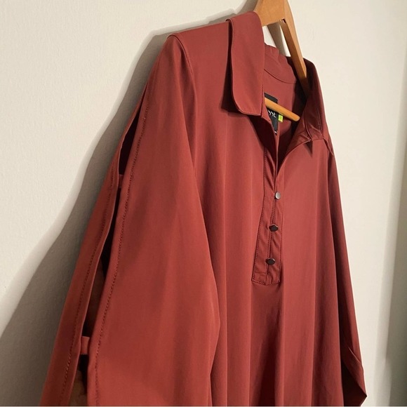 Lysse Nylon Popover Shirt Blouse Size XL Brown Stretch Cut Out Long Sleeve Tunic - Picture 14 of 15